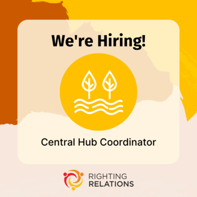Text against an abstract background of yellow and orange shapes. Text reads "we're hiring! Central Hub Coordinator"