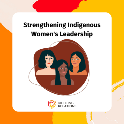 Illustration of three women from the shoulders up, each with dark hair of varying lengths. Text above reads "Strengthening Indigenous Women's Leadership"