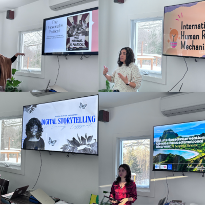 Collage of four photos of young people presenting