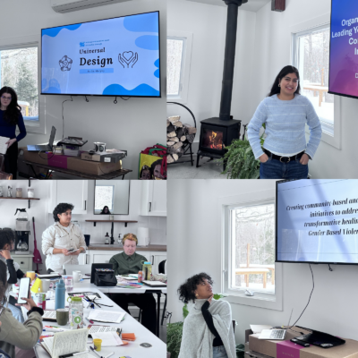 Collage of 4 photos of young people presenting