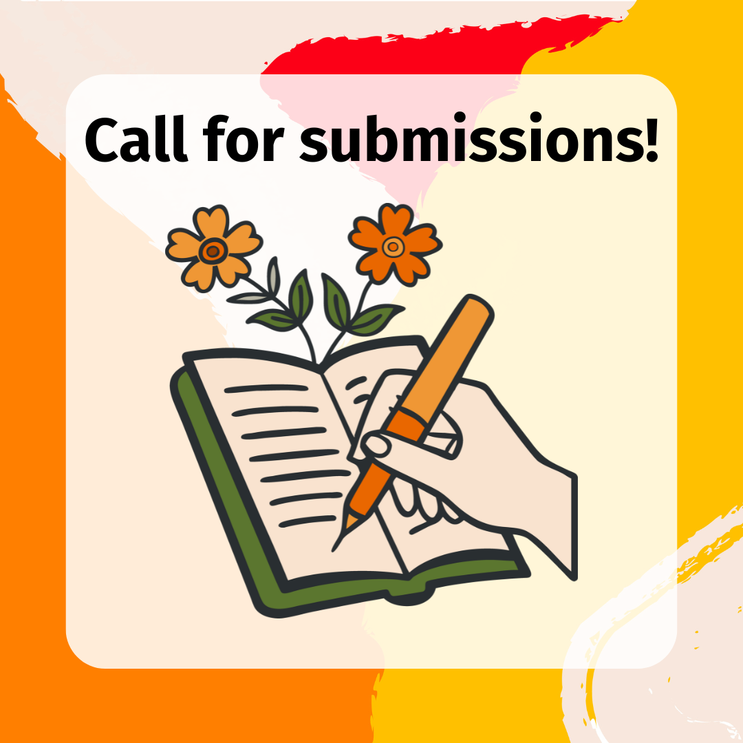 Zine callout feature image Illustration of a hand writing in a book with flowers emerging from the text